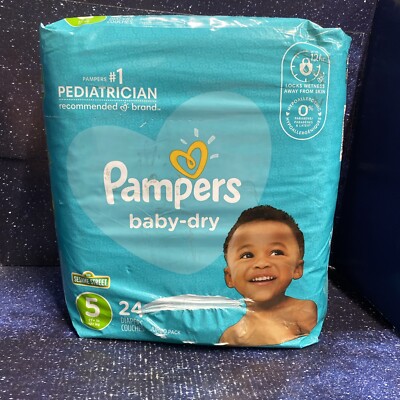 Pampers Baby Dry Disposable Diapers Size 24 Count Damaged Box