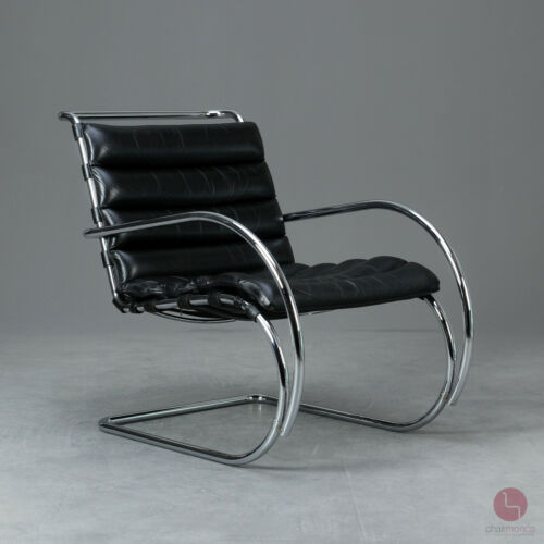 Knoll MR Lounge Sessel Bauhaus Leder Freischwinger Schwarz Mies van der Rohe - Afbeelding 1 van 11