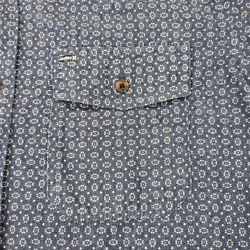 Hurley Shirt Men's Large Blue Geometric Cotton Pocket Long Sleeve Button-Down - Picture 11 of 18