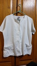 Los Angeles Rose Scrub Top Medium White 2 Pockets b11 