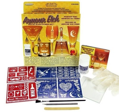 Armour Deluxe Glass Etching Kit with Rub n etch & Reusable Stencil Assortment