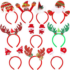 10-Pack Holiday Headbands with Elf Hats and Reindeer Antlers for Festive Events