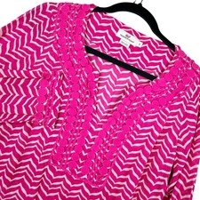 Vineyard Vines Pink Chevron Cotton Tunic Dress Womens Small Embroidered V-Neck
