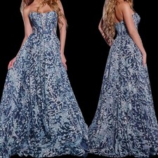 JOVANI 44151 | Blue Embellished Strapless Ball Gown | Floral | Women’s 14
