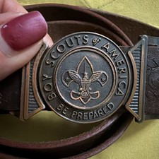 OLD BSA BOY SCOUTS OF AMERICA BRASS TOOLED LEATHER BELT 40-46&rdquo; Early-mid 20 CENT