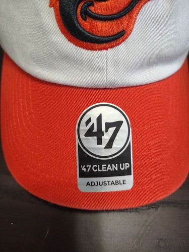 '47 Clean Up Mens Adjustable Hat Orange & Black Baltimore Orioles Cotton MLB Cap - Picture 2 of 7