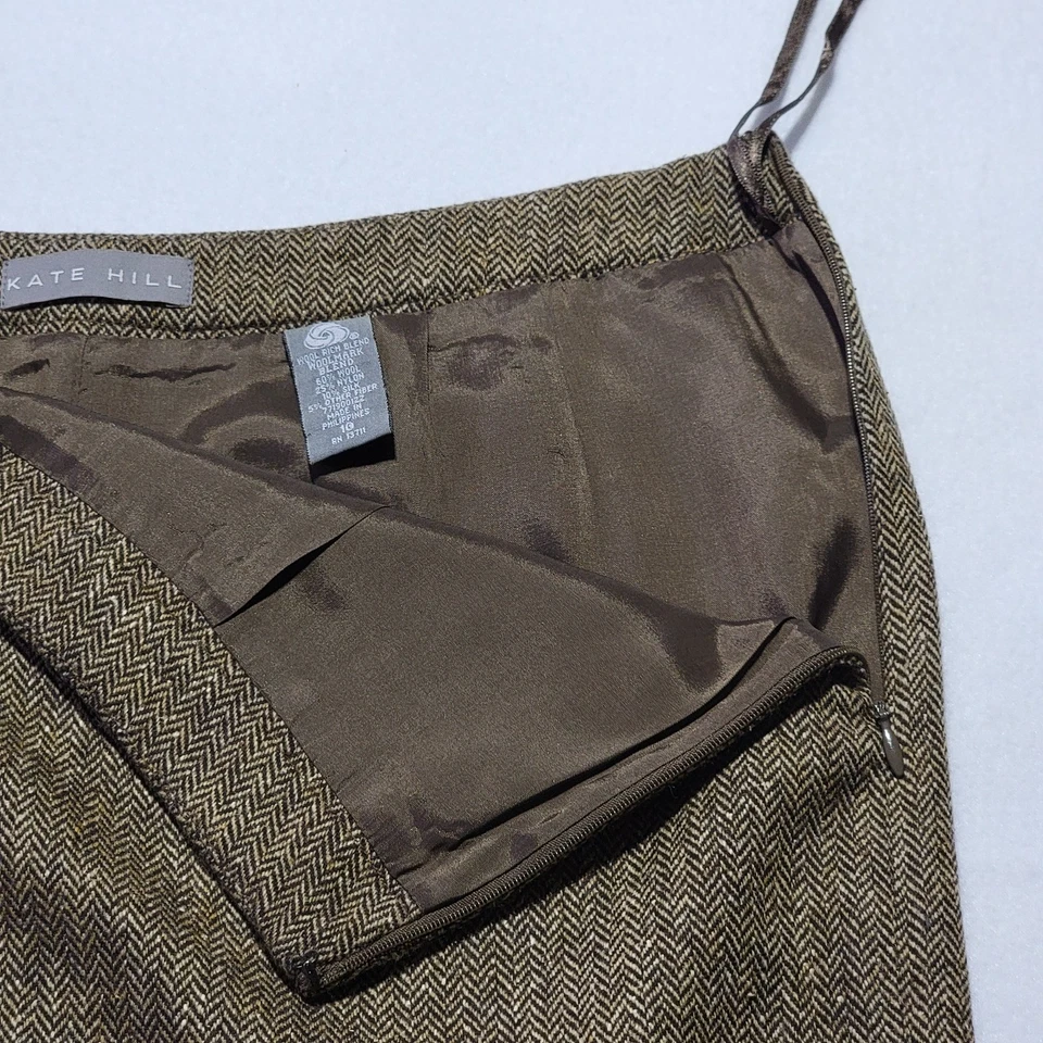 Falda Kate Hill Para Mujer Talla 10 Espiga Completamente Forrada Cremallera Lateral Lana Mezcla Seda Foto 3 de 4