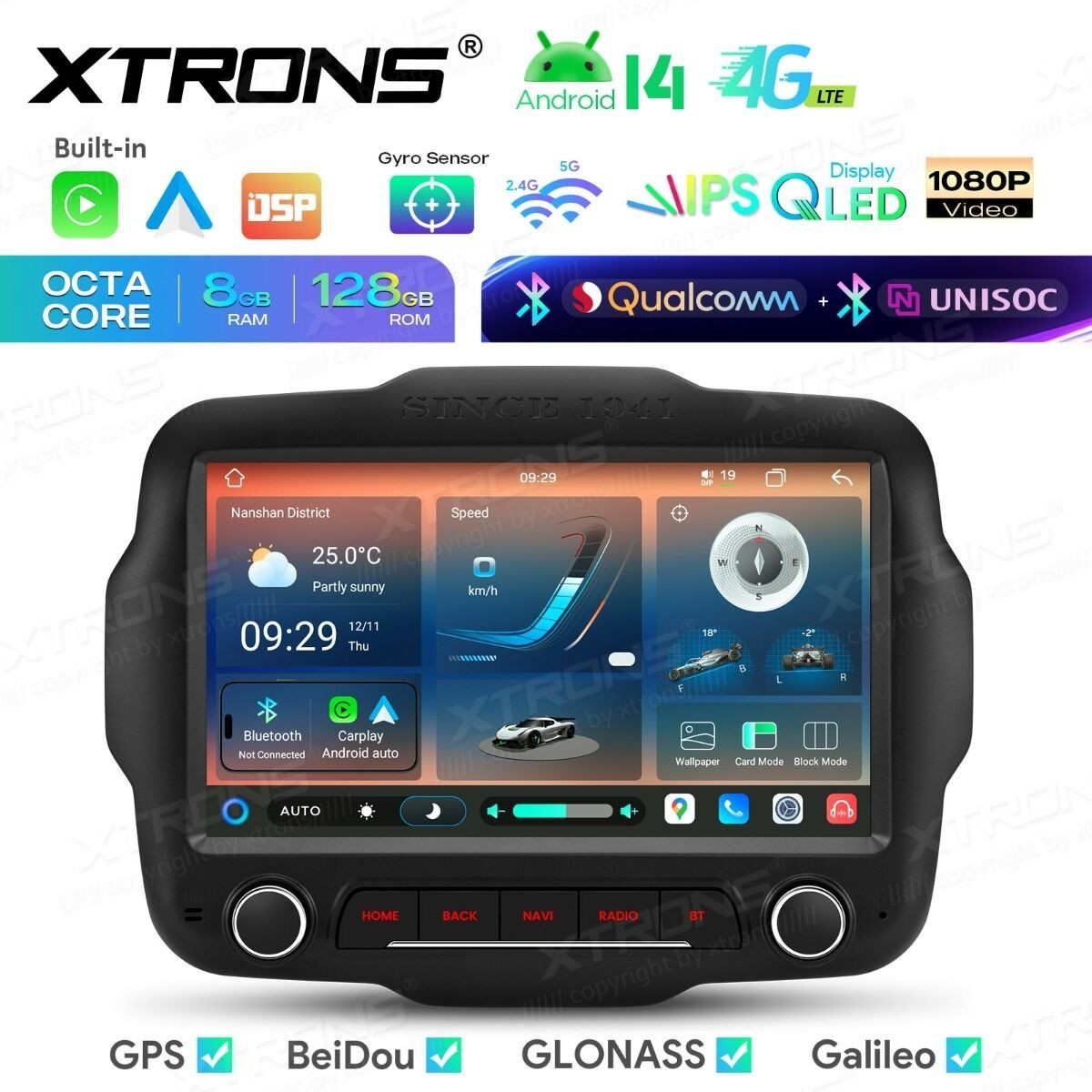 Autoradio GPS Xtrons per Jeep Renegade con Android 14