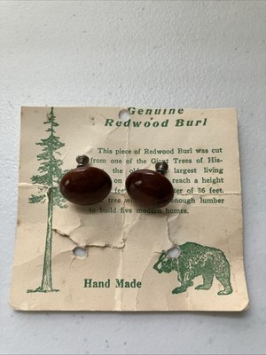 Genuine Redwood Burl Round Screw Back Earrings Vintage Hand Made Lightweight