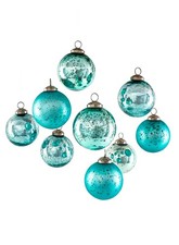 Set of 9 Assorted Teal Glass Ball Ornaments for Christmas Tree, Holiday Decor...