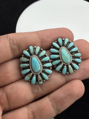 Signed Violet & Jeffrey Begay VJB Blue Turquoise Cluster Earrings - Image 1 of 4