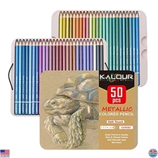 50 Metallic Colored Pencils Set, Soft Core for Drawing, Blending, Sketching