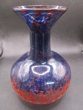 SPATTER GLASS MIDCENTURY ORANGE BLUE VASE ILLEGIBLE MARK[aPBOMBAY]