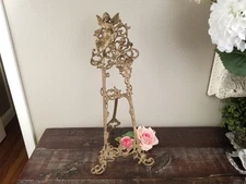 Antique 19th c Art Nouveau Tall 23" Cast Brass Easel Photo Stand with Fairies