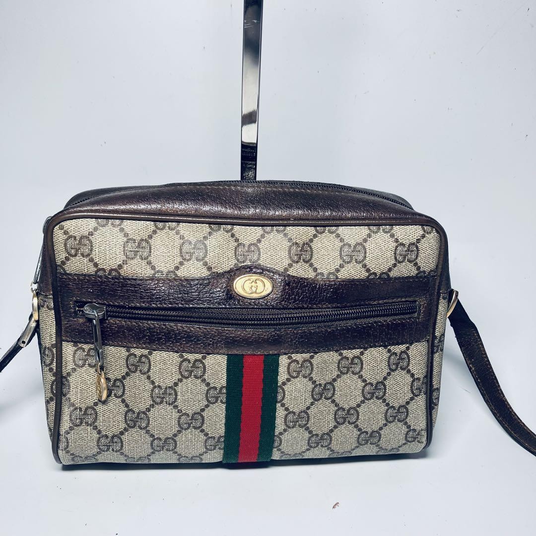 GUCCI Sherry Line Shoulder Bag in Brown PVC Leather