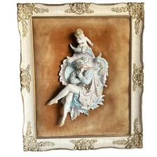 Vintage Porcelain Wall Art Plaque Cherub Musician Framed ARNART