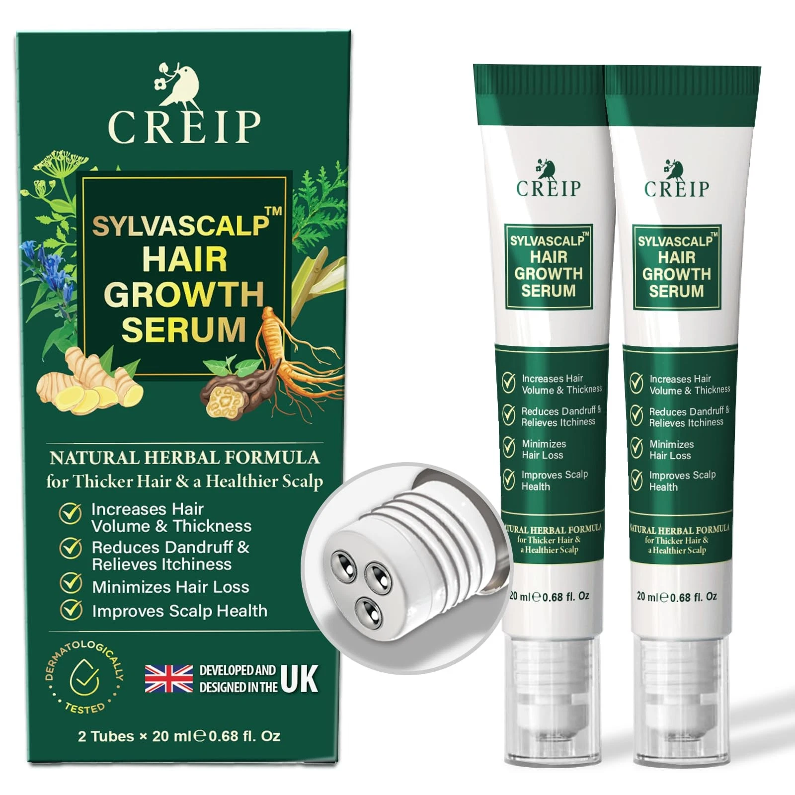 Hair Growth Serum Roll-On: Advanced Scalp Stimulator with 16 Botanical Extrac...