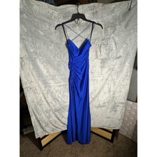 Royal Blue Ruched Side Slit Maxi Dress Crisscross Back Formal Gown Prom Wedding