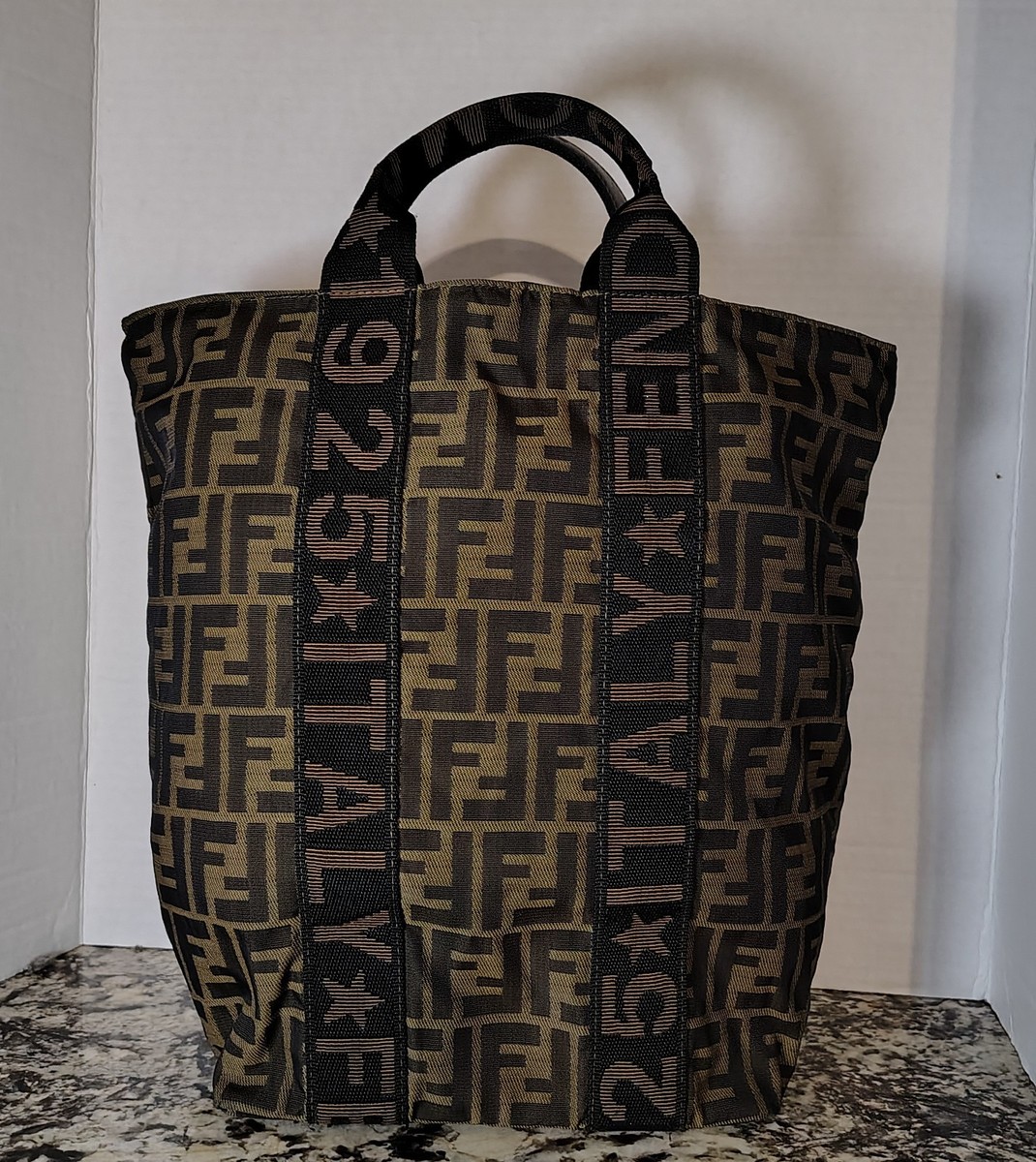 Authentic Fendi Vintage Zucca tote Nylon leather Brown black 7251M