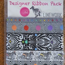 Renaissance Ribbons Tula Pink Linework Jacquard Zebra Ribbon Pack Polyester