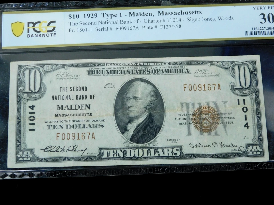 1929 $10 National Bank of Malden Massachusetts Brown Seal Note - PCGS 30 - Image 3 of 4