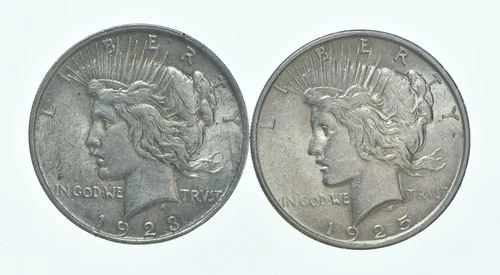 1923 & 1925 Peace Silver Dollar $1 Bullion Collection Lot *101