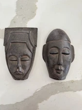 Set Of 2 Decorative Mini African Masks Wall Art Resin Gallery 5.5x3.5 & 5.75x 4