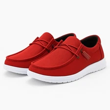 Men’s Patriotic Red Slip-On Casual Loafers Lightweight Comfort Dude Style Size 9