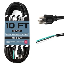 10 Gauge Power Cord Replacement - 10ft,15 Amp Black 10 Gauge Heavy Duty Exten...