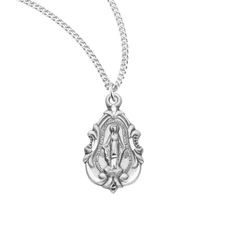 .925 Sterling Silver Fancy Baroque Miraculous Medal Pendant Necklace, 18" Chain
