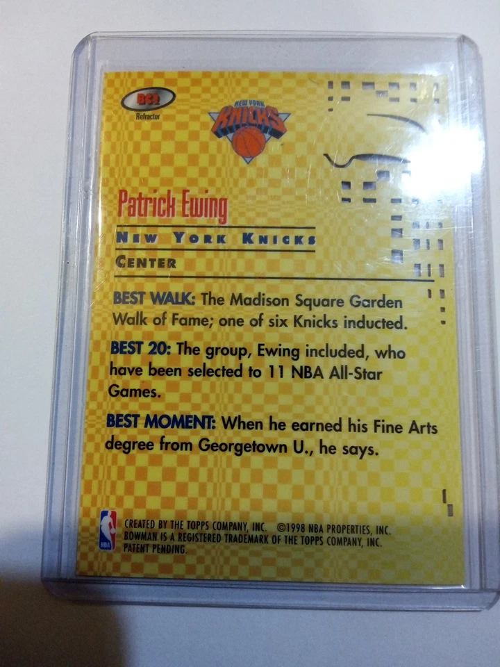 Bowman's Best Cuts Refractor Patrick Ewing Knicks 1998 Salón de la fama Foto 2 de 4