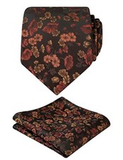 Mens 3.15inches Flower Patterned Tie with Floral 109-black/Burgundy/Orange