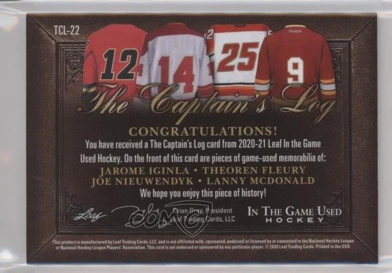 2020-21 Leaf ITG Used Emerald /4 Jarome Iginla Theoren Fleury Joe Nieuwendyk HOF - Image 2 of 2
