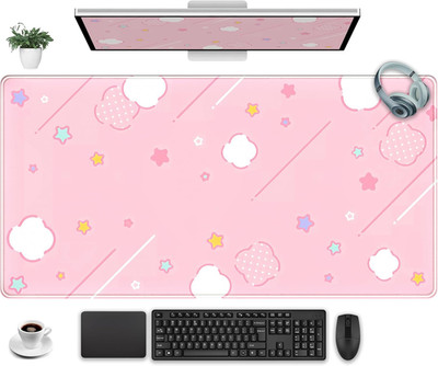 Pink Mouse Pad Large Desk Mat Gaming, Kawaii Desk Pads Stars Mouse Mat XXL Cute