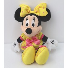 Disney Minnie Mouse Plush 9 inch Yellow Polka Dot Dress Pink Bow Stuffed Toy