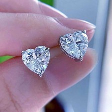 Crystal Heart Earrings Stud 925 Sterling Silver Women Girls Jewellery Gifts