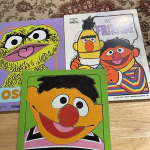 Three Vintage Sesame Street Playskool Wooden Puzzles