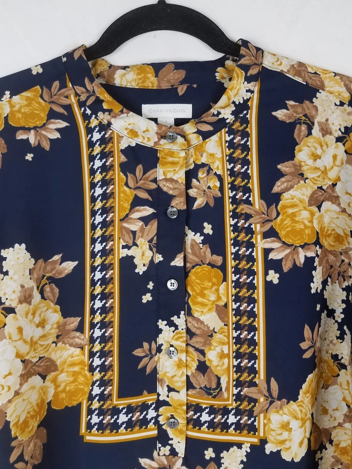 Blusa Top Floral Charter Club Mujer Talla L Manga Larga Multicolor Informal Transparente Foto 4 de 4