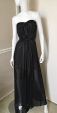 BCBG MAXAZRIA Black Strapless MARAS Draped Tied Waist Sheer Panel Maxi Dress 6