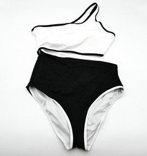 Victorias Secret One Piece Swimsuit Large White Black Padded One Shoulder New