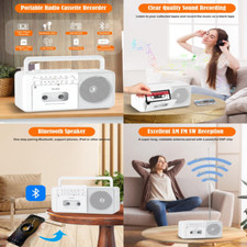 Retro Style Radio Cassette Tape Player Recorder Boombox Bluetooth AM FM SW Music