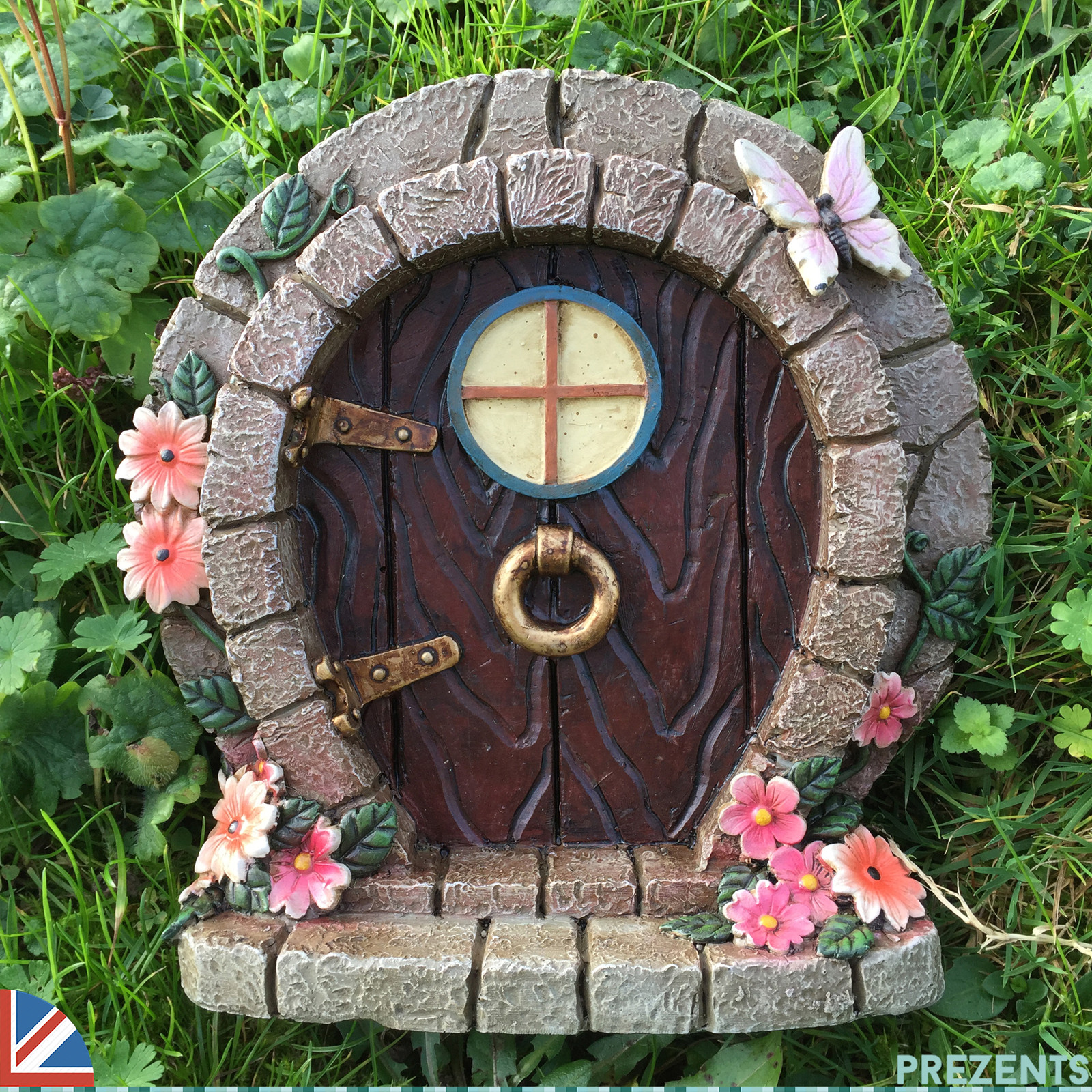 LARGE Fairy Door Elf Pixie Garden Ornament Hobbit Butterfly Flowers Magic 39152
