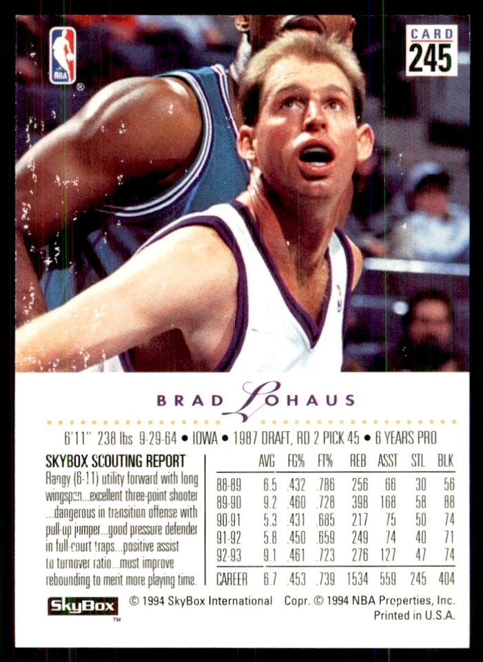 1993-94 SkyBox. Brad Lohaus Basketball Cards #245 - Image 2 of 2