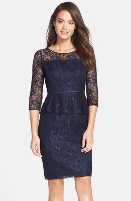 Adrianna Papell Lace Peplum Sheath Dress Sz 6 Navy | eBay Adrianna Papell Lace Peplum Sheath Dress Sz 6 Navy | eBay