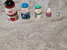 5Pcs Matryoshka Dolls Handmade Wooden Snowman Nesting Dolls Set