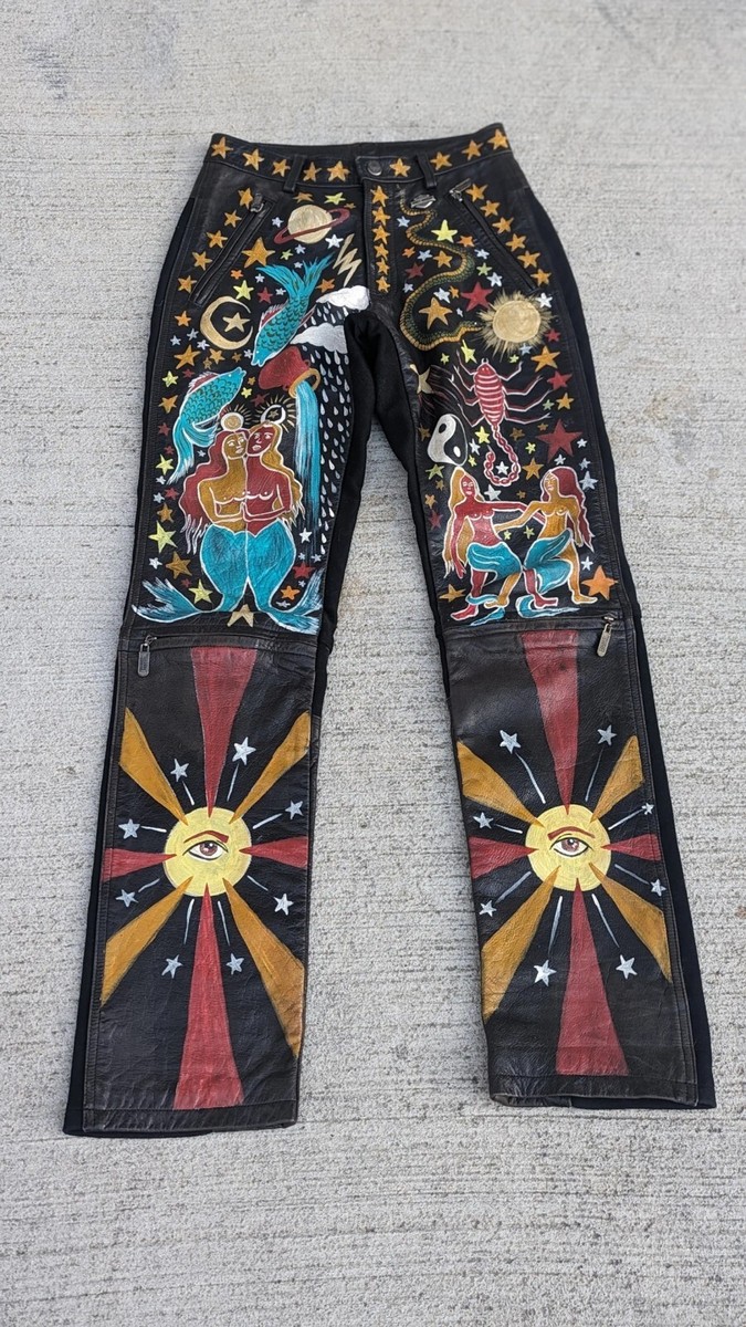Super Rare Vintage Harley Davidson Painted Leather Pants SZ Super Rare Vintage Harley Davidson Painted Leather Pants SZ