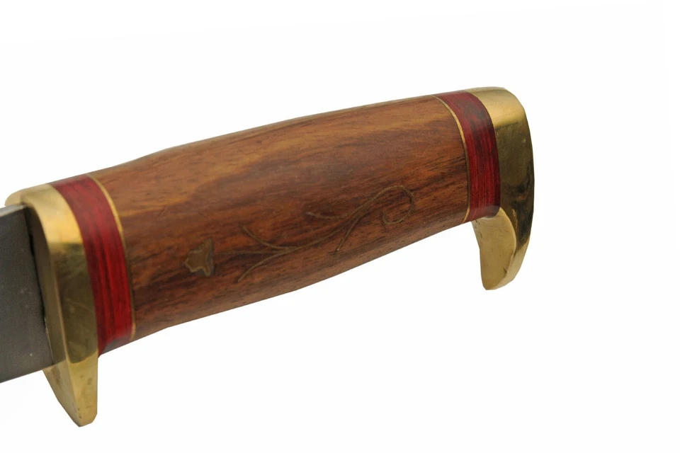 Fixed Blade 12.25" Brass Inlaid Handle Hunting Camp Knife w/ Leather Sheath -NEW - Image 4 of 4