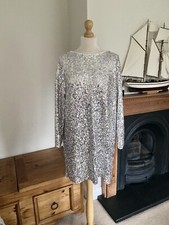 Zara White and Pink Sequin Mini Dress With Long Sleeves S UK10 bnwt