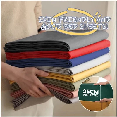 Fitted Sheet 25cm Extra Deep Single Double King & Super King Size Bed Sheets UK