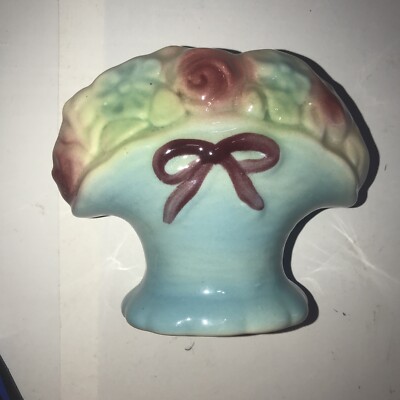 Basket With Flower Wall Pocket Vintage  Art Pottery